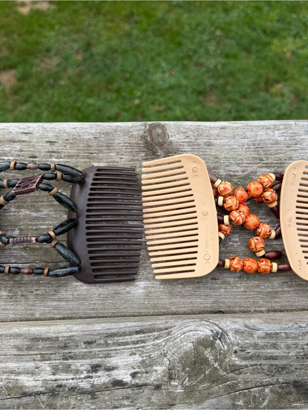 Set of 2 African Butterfly Hair Combs |Beaded Stretch Hair Clips